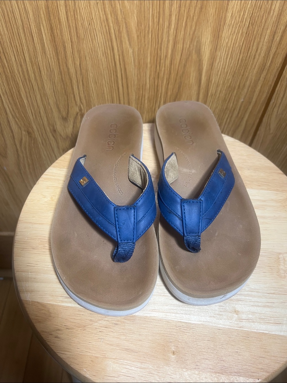 Cobian Women’s Blue Strap Tan Footbed Thong Sandals